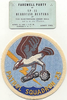 Beautiful Circa 1950-1952 VP-23 (Patrol Squadron 23) Patch and Party Ticket