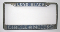 Great 1960s Volkswagen Dealer License Plate Frame from Circle Motors. Long Beach, CA