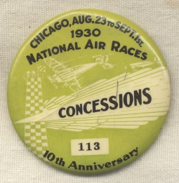 Very Rare 1930 National Air Races at Chicago 10th Anniversary Concession Worker's Badge