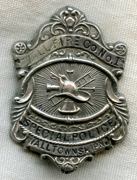 1910s Wall Fire Co. No. 1 Special Police Badge, Wall Township, New ...