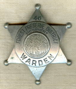 Early & Rare 1910-20s  Cook Co IL Forest Preserve District Resident Warden Badge