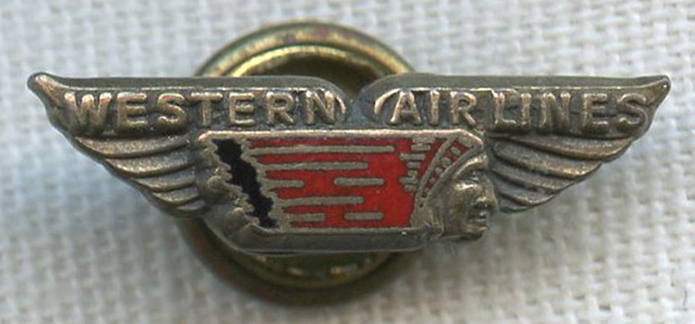 1940's Western Airlines 5 Years of Service Pin with Red Enamel Details ...