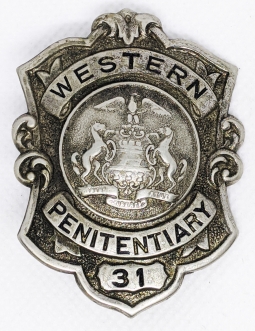 Great Old ca 1900's - 1910's Western Penitentiary Guard Badge from Pittsburgh, PA # 31