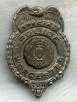 Nice WWII Era Worcester, Massachusetts Special Police Badge in Wartime Shortages Material