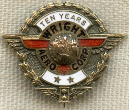 Late 1930's - WWII Wright Aero Corp. 10 Year Service Pin in 10K Gold by Whitehead & Hoag
