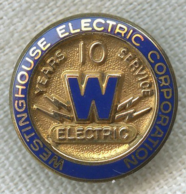 Early to Mid-Late 1950s 10 Years of Service Lapel Pin for Westinghouse ...