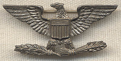 WWII Colonel's Eagle Rank Insignia in Sterling: Flying Tiger Antiques ...