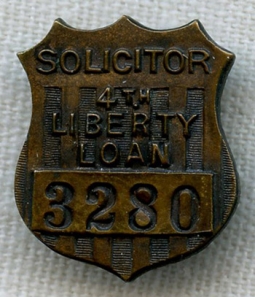 WWI Victory 4th Liberty Loan Solicitor Badge