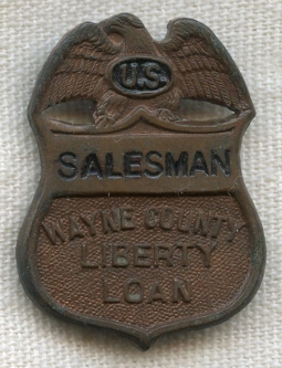 WWI Detroit, Michigan Liberty Loan Salesman Lapel Badge