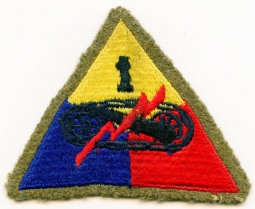 Great Salty WWII US Army 1st Armored Division Lemon Top OD Border Patch on Wool Combat Worn