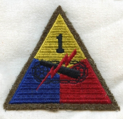 Great WWII US Army 1st Armored Division Lemon Top OD Border Patch on Wool Combat  Worn