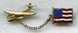 WWII Era Pan Am Patriotic "Clipper" Pin with Flag