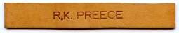 WWII USAAF Leather Flight Jacket Name Tag for R. K. Preece