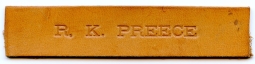 WWII USAAF Leather Flight Jacket Name Tag (Wide) for R. K. Preece