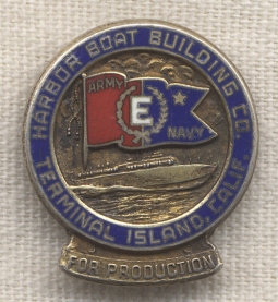 WWII PT Boat E for Excellence Pin for Harbor Boat Company in Gilt Sterling