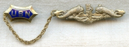 Beautiful WWII USN Submariner's Chained Sterling Sweetheart Pin by Balfour