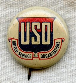 WWII United Service Organizations (USO) Celluloid Pin