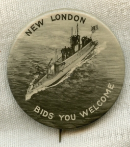 Rare WWI Submarine Welcome Home Celluloid Badge (New London, Connecticut)