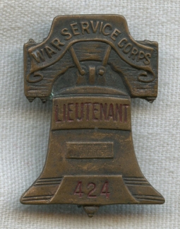 Numbered WWI War Service Corps Lieutenant Badge